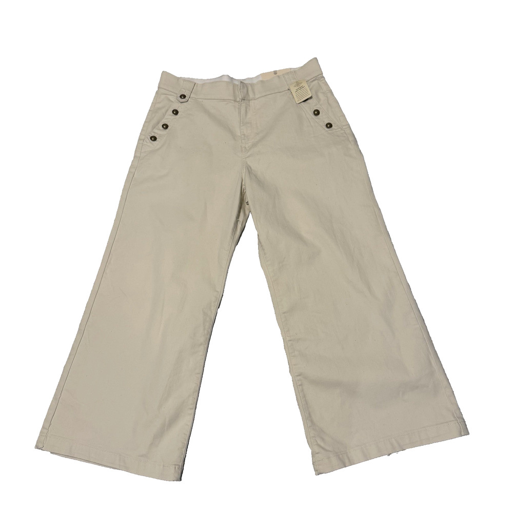 St John’s Bay Women’s Wide Leg Pants Size 16P Ivory Denim Comfort Waist